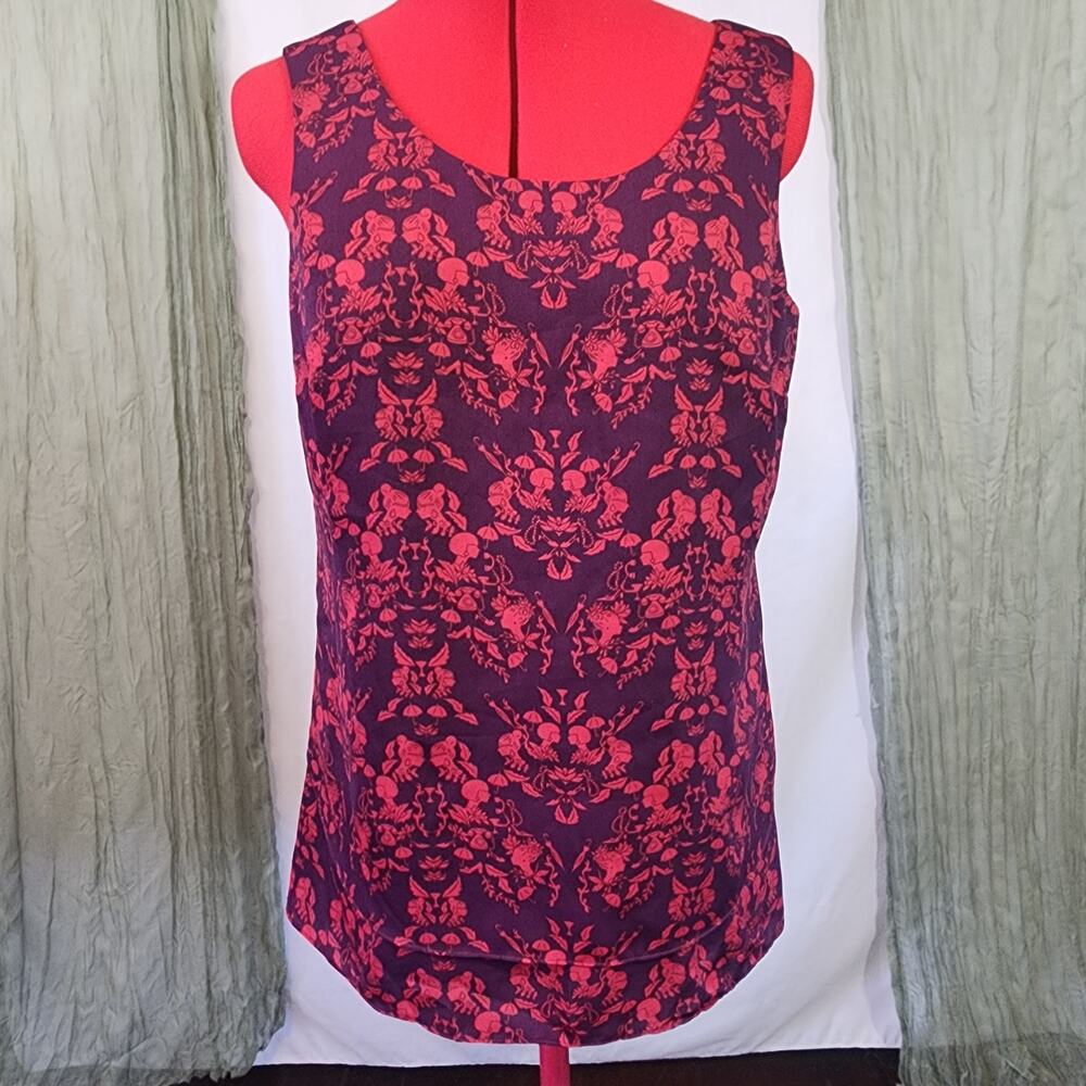 Cabi Red Purple Sleeveless Layered Summer Lightweight Blouse Size S